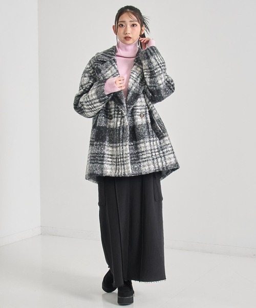 ANAP（アナップ）の「先染めチェック柄オーバーサイズボアジャケット（その他アウター・レディース・ブラック・F）」の6枚目の写真