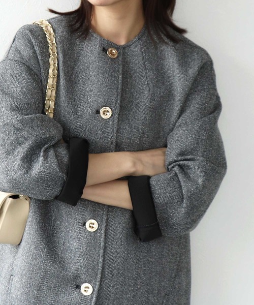 Jines（ジネス）の「ツィードボンディングノーカラージャケット（ノーカラージャケット・レディース・ブラック/ベージュ・38）」の3枚目の写真