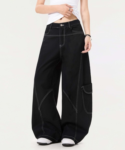 HOOK(フック)の「HOOK -select- デニムカーゴバルーンパンツ(カーゴパンツ・メンズ・ワインレッド/ブラック・L/M/S)」の2枚目の写真
