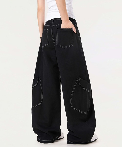 HOOK(フック)の「HOOK -select- デニムカーゴバルーンパンツ(カーゴパンツ・メンズ・ワインレッド/ブラック・L/M/S)」の4枚目の写真