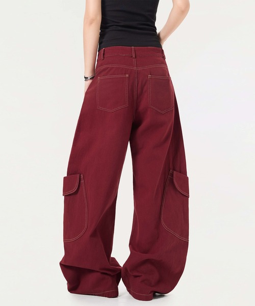 HOOK(フック)の「HOOK -select- デニムカーゴバルーンパンツ(カーゴパンツ・メンズ・ワインレッド/ブラック・L/M/S)」の5枚目の写真
