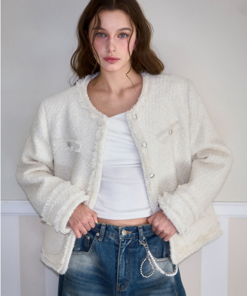 ROSEFRANTZ（ロゼフランツ）の「Glory Wool Tweed Jacket [Ivory]（テーラードジャケット・レディース・アイボリー・FREE）」の8枚目の写真