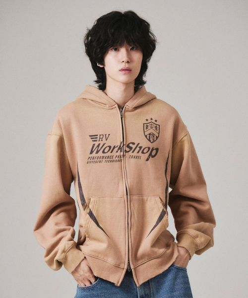 セール】クラブロゴウォッシュドフードジップアップモカブラウン