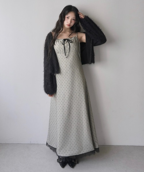 ドットレースドッキングキャミワンピース（ワンピース）｜mellowneon