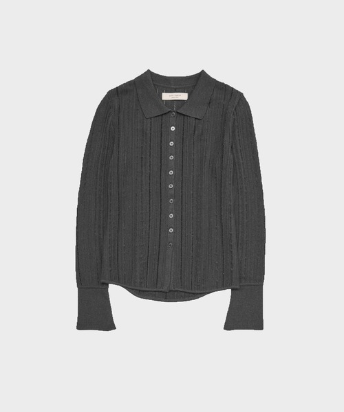 CITY TOKYO(シティトウキョウ)の「Polo Knit Cardigan/ポロニットカーディガン/カットソー(ニット/セーター・レディース・チャコールグレー/ブラック/ホワイト/ピンク・FREE)」の4枚目の写真