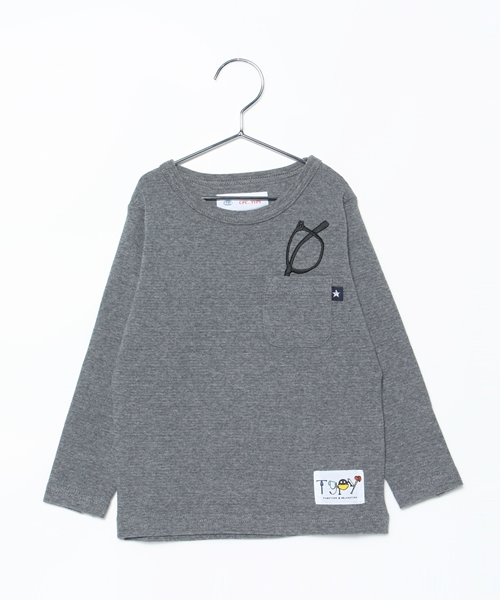 CIAOPANIC TYPY（チャオパニックティピー）の「メガネ刺繍ポケットロングスリーブTee（Tシャツ/カットソー・キッズ・ネイビー/グレー/アイボリー/オリーブ・105/135/125/115/95）」の3枚目の写真