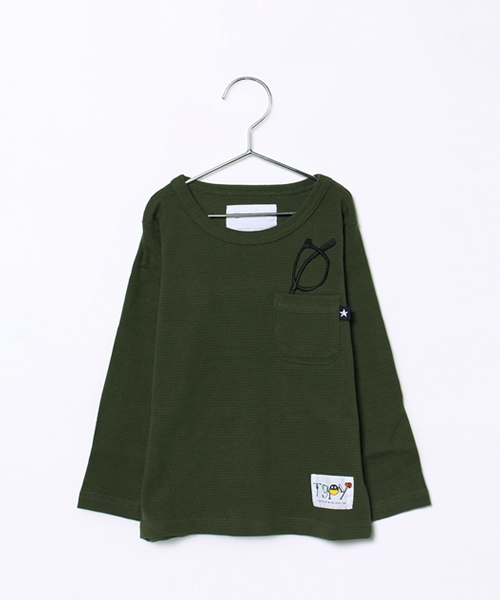 CIAOPANIC TYPY（チャオパニックティピー）の「メガネ刺繍ポケットロングスリーブTee（Tシャツ/カットソー・キッズ・ネイビー/グレー/アイボリー/オリーブ・105/135/125/115/95）」の4枚目の写真