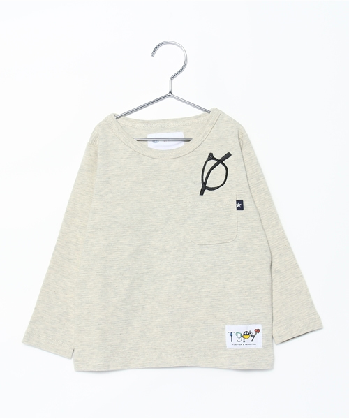 CIAOPANIC TYPY（チャオパニックティピー）の「メガネ刺繍ポケットロングスリーブTee（Tシャツ/カットソー・キッズ・ネイビー/グレー/アイボリー/オリーブ・105/135/125/115/95）」の2枚目の写真