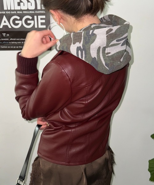 SHAGGIE（シャギー）の「リブスタンドレザーショートジャケット（その他アウター・レディース・ボルドー/ブラック・FREE）」の12枚目の写真