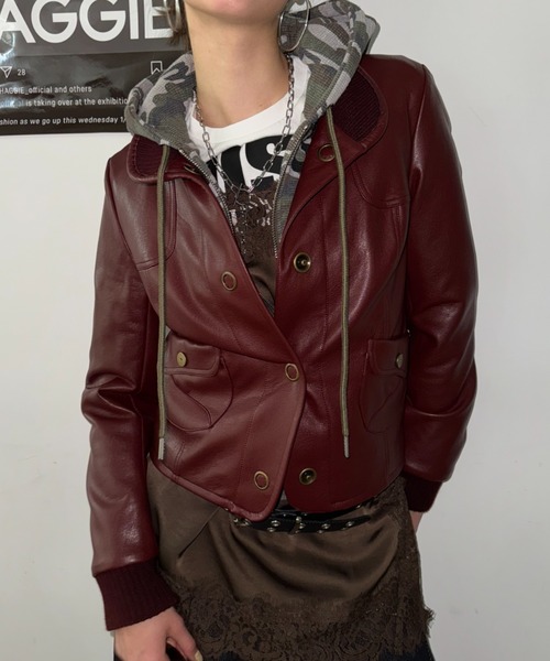 SHAGGIE（シャギー）の「リブスタンドレザーショートジャケット（その他アウター・レディース・ボルドー/ブラック・FREE）」の18枚目の写真