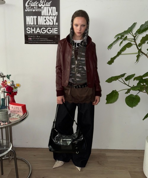 SHAGGIE（シャギー）の「リブスタンドレザーショートジャケット（その他アウター・レディース・ボルドー/ブラック・FREE）」の13枚目の写真