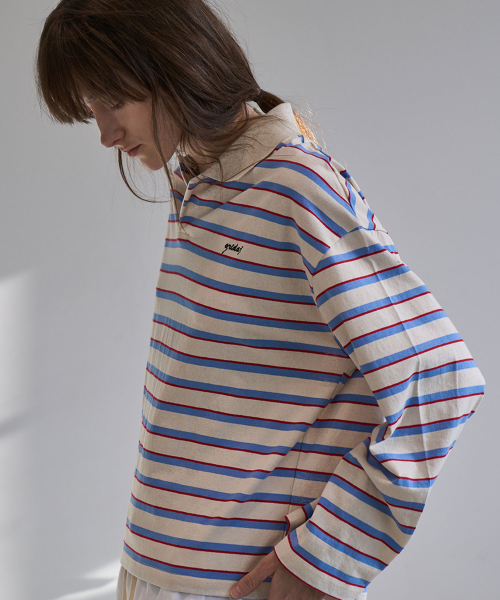 GRIDAJ(クリダジェイ)の「クラシックストライプロングスリーブTシャツ_スカイブルー,ディープグリーン(ポロシャツ・レディース・その他・FREE)」の3枚目の写真