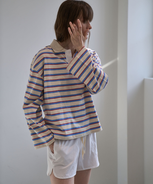 GRIDAJ(クリダジェイ)の「クラシックストライプロングスリーブTシャツ_スカイブルー,ディープグリーン(ポロシャツ・レディース・その他・FREE)」の5枚目の写真