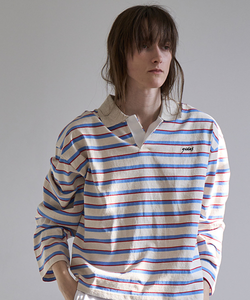 GRIDAJ(クリダジェイ)の「クラシックストライプロングスリーブTシャツ_スカイブルー,ディープグリーン(ポロシャツ・レディース・その他・FREE)」の6枚目の写真