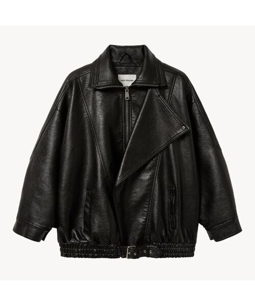 LADY VOLUME(レディーボリューム)の「9202 ウォッシングレザーオーバーサイズジャケット (ブラック)(ライダースジャケット・レディース・その他・FREE)」の1枚目の写真