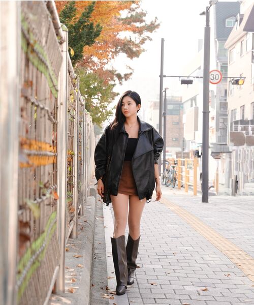 LADY VOLUME(レディーボリューム)の「9202 ウォッシングレザーオーバーサイズジャケット (ブラック)(ライダースジャケット・レディース・その他・FREE)」の6枚目の写真