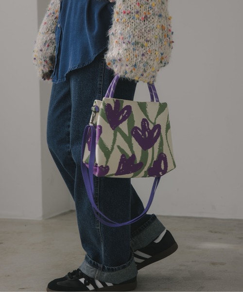 210nouve（トゥージュヌーブ）の「【2WAY】柄 ニット ハンド/ショルダーバッグ（ハンドバッグ・レディース・パープル/ブルー/ブラック/アイボリー・FREE）」の4枚目の写真