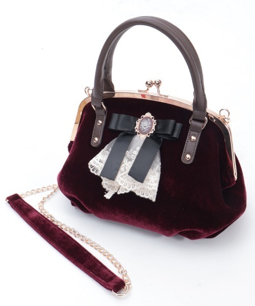 axes femme（アクシーズファム）の「カメオ付リボンベロアバッグ（ボストンバッグ・レディース・ワイン/ブラック・FREE）」の2枚目の写真