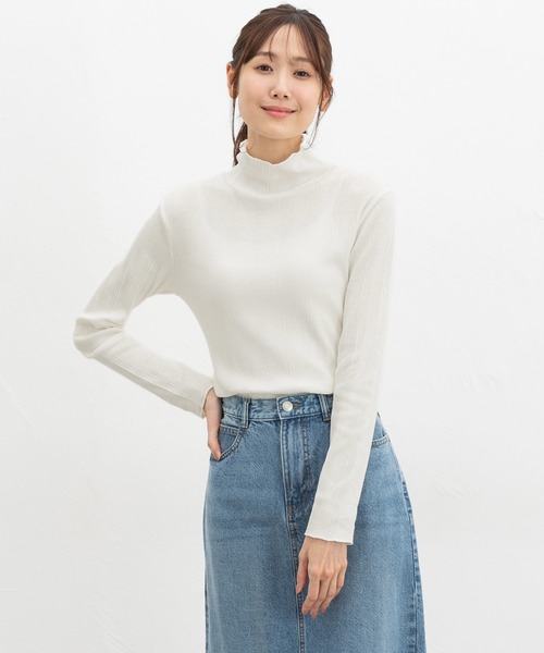 Honeys(ハニーズ)の「ハイネックTシャツ(Tシャツ/カットソー・レディース・ピンク/オフホワイト/サックスブルー/ブラック・L/LL/M/S)」の6枚目の写真