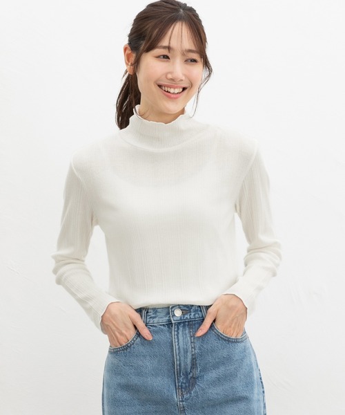 Honeys(ハニーズ)の「ハイネックTシャツ(Tシャツ/カットソー・レディース・ピンク/オフホワイト/サックスブルー/ブラック・L/LL/M/S)」の7枚目の写真