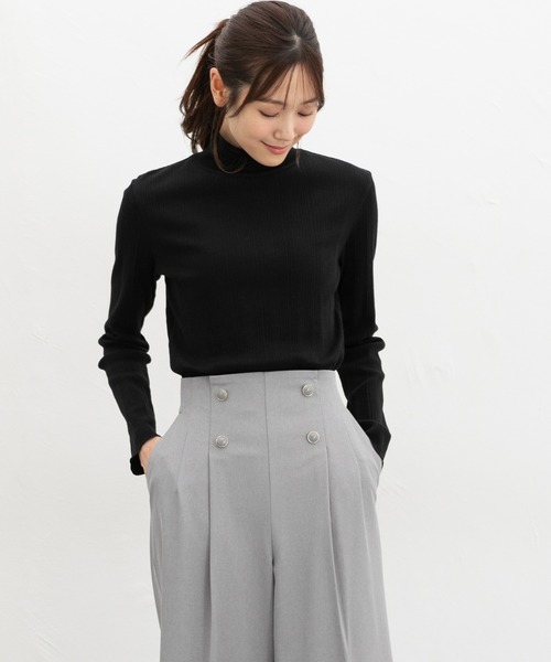 Honeys(ハニーズ)の「ハイネックTシャツ(Tシャツ/カットソー・レディース・ピンク/オフホワイト/サックスブルー/ブラック・L/LL/M/S)」の9枚目の写真