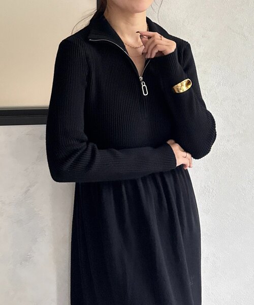 Thevon（ゼボン）の「ハーフジップリブニットフレアワンピース（ワンピース・レディース・ブラウン/チャコールグレー/ベージュ/ブラック・FREE）」の5枚目の写真