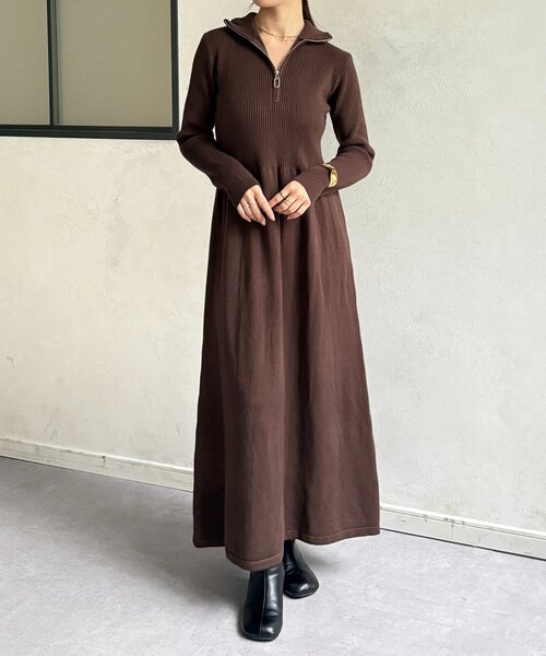 Thevon（ゼボン）の「ハーフジップリブニットフレアワンピース（ワンピース・レディース・ブラウン/チャコールグレー/ベージュ/ブラック・FREE）」の16枚目の写真