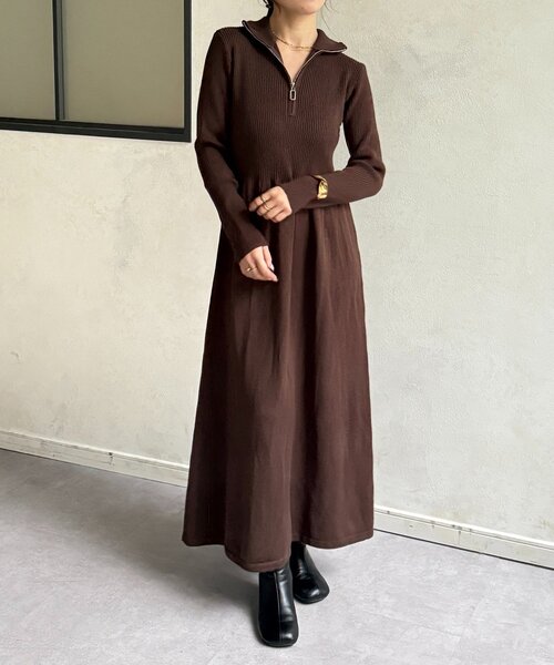 Thevon（ゼボン）の「ハーフジップリブニットフレアワンピース（ワンピース・レディース・ブラウン/チャコールグレー/ベージュ/ブラック・FREE）」の17枚目の写真