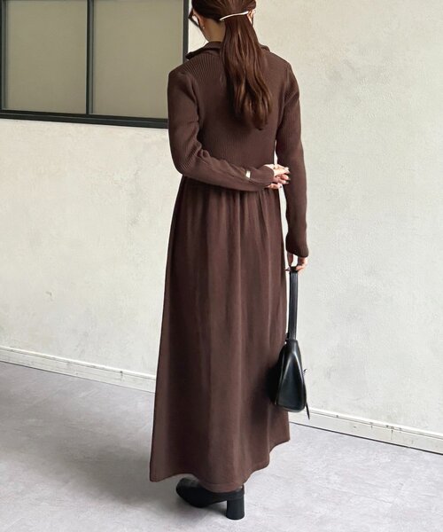 Thevon（ゼボン）の「ハーフジップリブニットフレアワンピース（ワンピース・レディース・ブラウン/チャコールグレー/ベージュ/ブラック・FREE）」の18枚目の写真