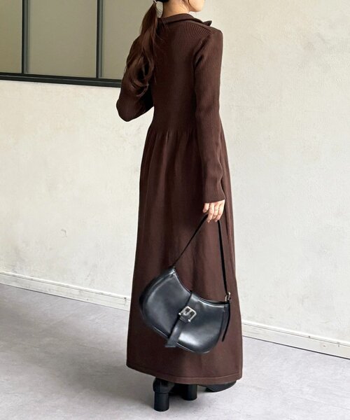 Thevon（ゼボン）の「ハーフジップリブニットフレアワンピース（ワンピース・レディース・ブラウン/チャコールグレー/ベージュ/ブラック・FREE）」の19枚目の写真