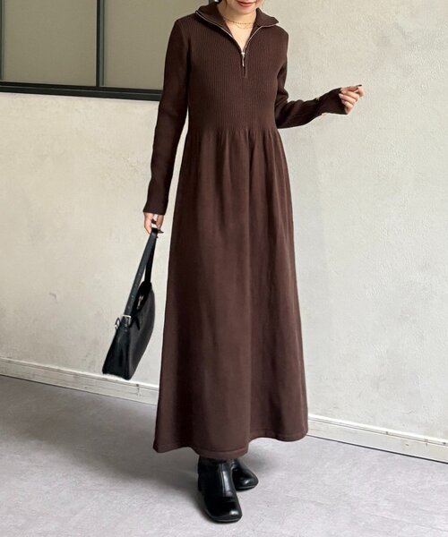 Thevon（ゼボン）の「ハーフジップリブニットフレアワンピース（ワンピース・レディース・ブラウン/チャコールグレー/ベージュ/ブラック・FREE）」の20枚目の写真