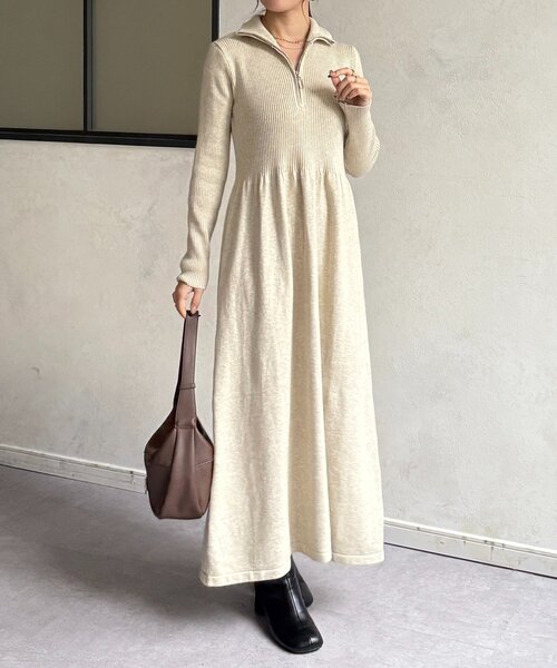 Thevon（ゼボン）の「ハーフジップリブニットフレアワンピース（ワンピース・レディース・ブラウン/チャコールグレー/ベージュ/ブラック・FREE）」の21枚目の写真