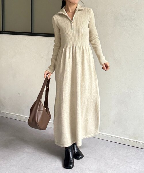 Thevon（ゼボン）の「ハーフジップリブニットフレアワンピース（ワンピース・レディース・ブラウン/チャコールグレー/ベージュ/ブラック・FREE）」の22枚目の写真