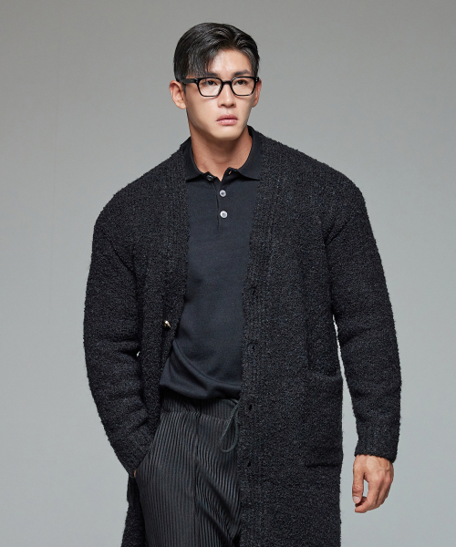 Boucl&eacute; long cardigan black