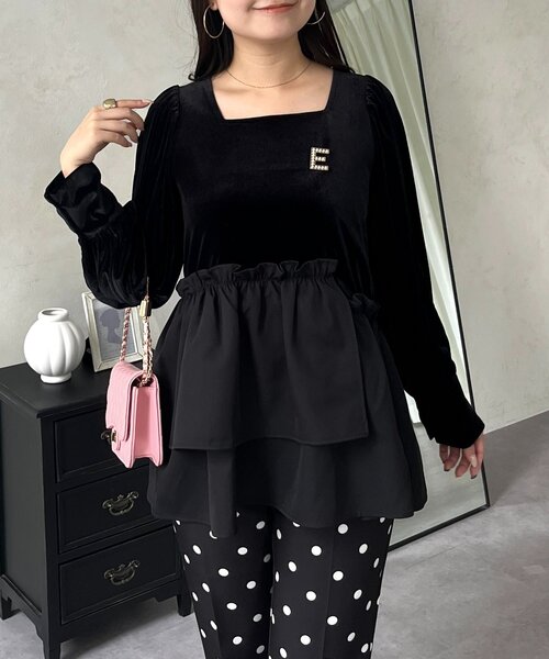 セール】裾アシメフリルペプラムベロアトップス（Tシャツ/カットソー