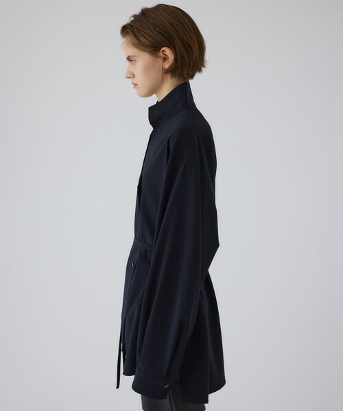 リムアーク　ブラック長袖シャツ ギャザー入り RIM.ARK/リムアーク】Stand collar JK like SH/スタンドカラー