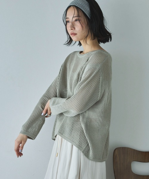 Doux archives(ドゥアルシーヴ)の「透かし柄メッシュニット(ニット/セーター・レディース・グレー/テラコッタ/クリーム・FREE)」の1枚目の写真