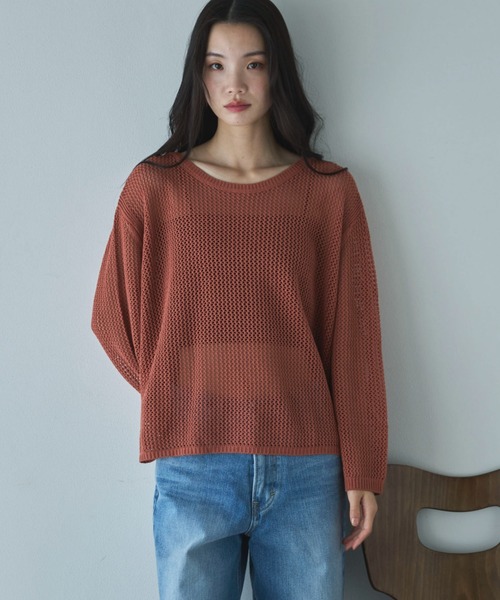 Doux archives(ドゥアルシーヴ)の「透かし柄メッシュニット(ニット/セーター・レディース・グレー/テラコッタ/クリーム・FREE)」の2枚目の写真