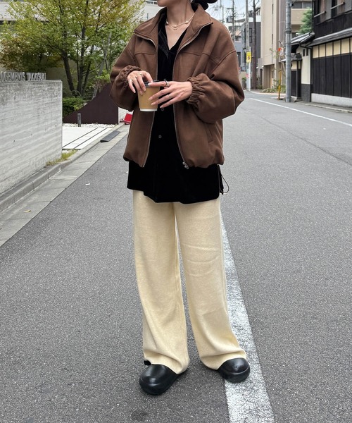 ISOOK（アイスー）の「スエードジップブルゾン(eri. select) / スウェード 合皮 エコレザー ジャケット 羽織り アウター スタンドカラー ドローコード ドロスト ミドル丈 ブラウン（ブルゾン・レディース・ダークブラウン・FREE）」の9枚目の写真