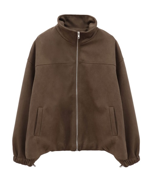 ISOOK（アイスー）の「スエードジップブルゾン(eri. select) / スウェード 合皮 エコレザー ジャケット 羽織り アウター スタンドカラー ドローコード ドロスト ミドル丈 ブラウン（ブルゾン・レディース・ダークブラウン・FREE）」の6枚目の写真