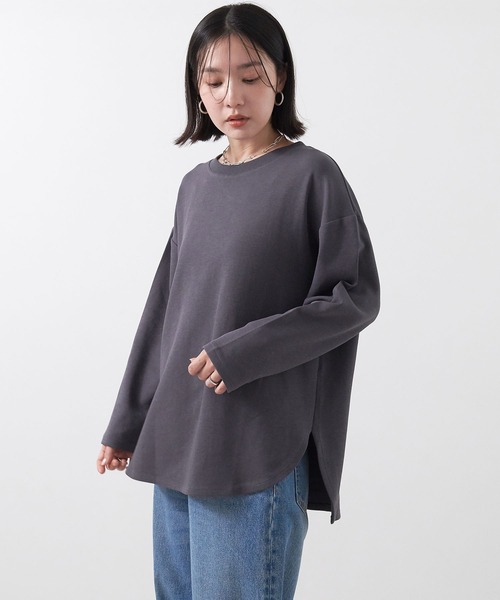 anyfee（エニフィー）の「【anyfee/大きいサイズ】ダブルジャージー裾ラウンドクルーネックロンT（Tシャツ/カットソー・レディース・ブラック/チャコール/アイボリー・LL/3L/4L/5L）」の19枚目の写真