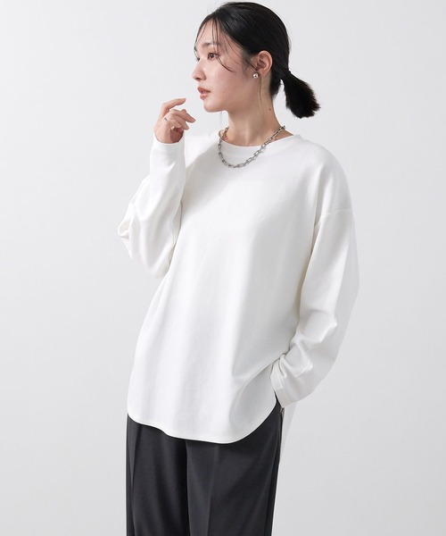 anyfee（エニフィー）の「【anyfee/大きいサイズ】ダブルジャージー裾ラウンドクルーネックロンT（Tシャツ/カットソー・レディース・ブラック/チャコール/アイボリー・LL/3L/4L/5L）」の5枚目の写真