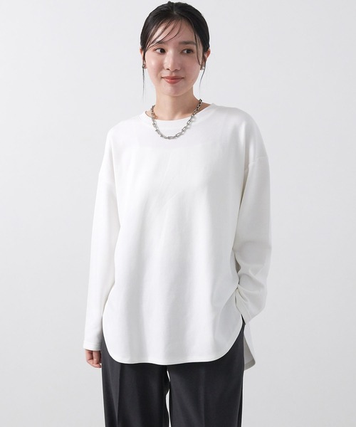 anyfee（エニフィー）の「【anyfee/大きいサイズ】ダブルジャージー裾ラウンドクルーネックロンT（Tシャツ/カットソー・レディース・ブラック/チャコール/アイボリー・LL/3L/4L/5L）」の7枚目の写真