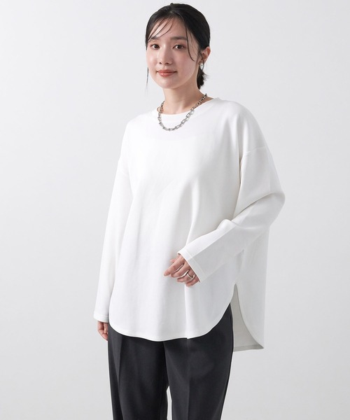 anyfee（エニフィー）の「【anyfee/大きいサイズ】ダブルジャージー裾ラウンドクルーネックロンT（Tシャツ/カットソー・レディース・ブラック/チャコール/アイボリー・LL/3L/4L/5L）」の9枚目の写真