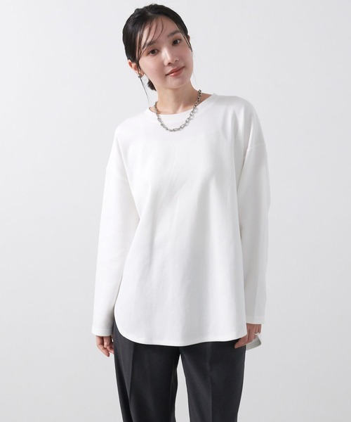 anyfee（エニフィー）の「【anyfee/大きいサイズ】ダブルジャージー裾ラウンドクルーネックロンT（Tシャツ/カットソー・レディース・ブラック/チャコール/アイボリー・LL/3L/4L/5L）」の10枚目の写真