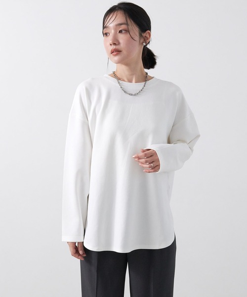 anyfee（エニフィー）の「【anyfee/大きいサイズ】ダブルジャージー裾ラウンドクルーネックロンT（Tシャツ/カットソー・レディース・ブラック/チャコール/アイボリー・LL/3L/4L/5L）」の17枚目の写真