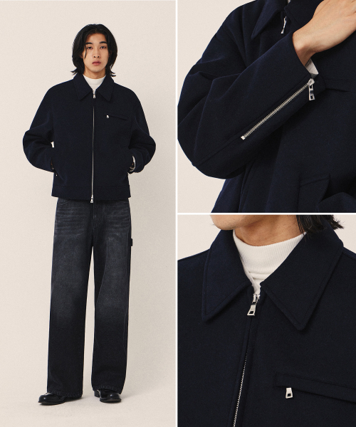 KIIMUIR(キミュア)の「ミニマルウールカラードジャケット_ネイビー(スタジャン・レディース・ネイビー・MEDIUM/LARGE)」の2枚目の写真