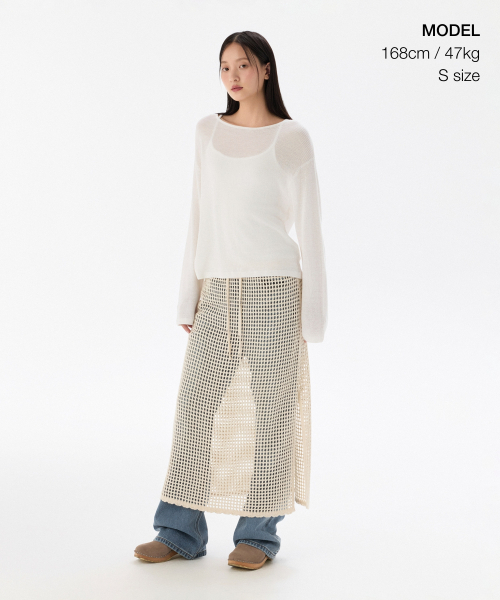 MUSINSA STANDARD WOMAN（ムシンサスタンダードウーマン）の「ウィメンズネットロングスカート[クリーム]（スカート・レディース・その他・S/M）」の2枚目の写真