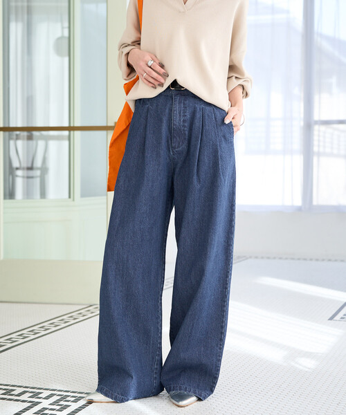 セール】限定展開 2タック ストレート デニムパンツ（デニムパンツ