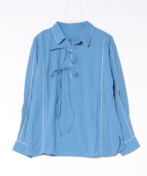 antiqua（アンティカ）の「ラメパイピング長袖シャツ（シャツ/ブラウス・レディース・ブルー/ブラック・ONESIZE）」の2枚目の写真
